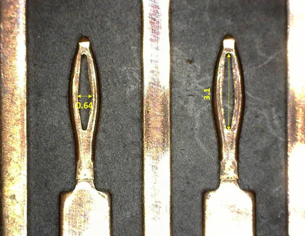 耐熱銅合金の加工部拡大写真2（寸法計測）